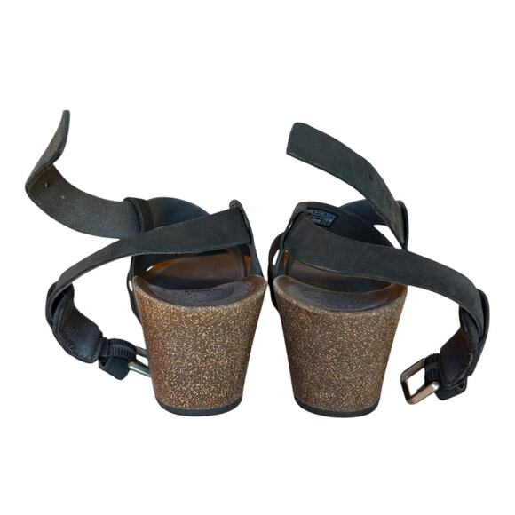 Teva Matte Black Mahonia Cork Sole Wedge Cross Strap Sandals w Buckles size 7 - Picture 9 of 16